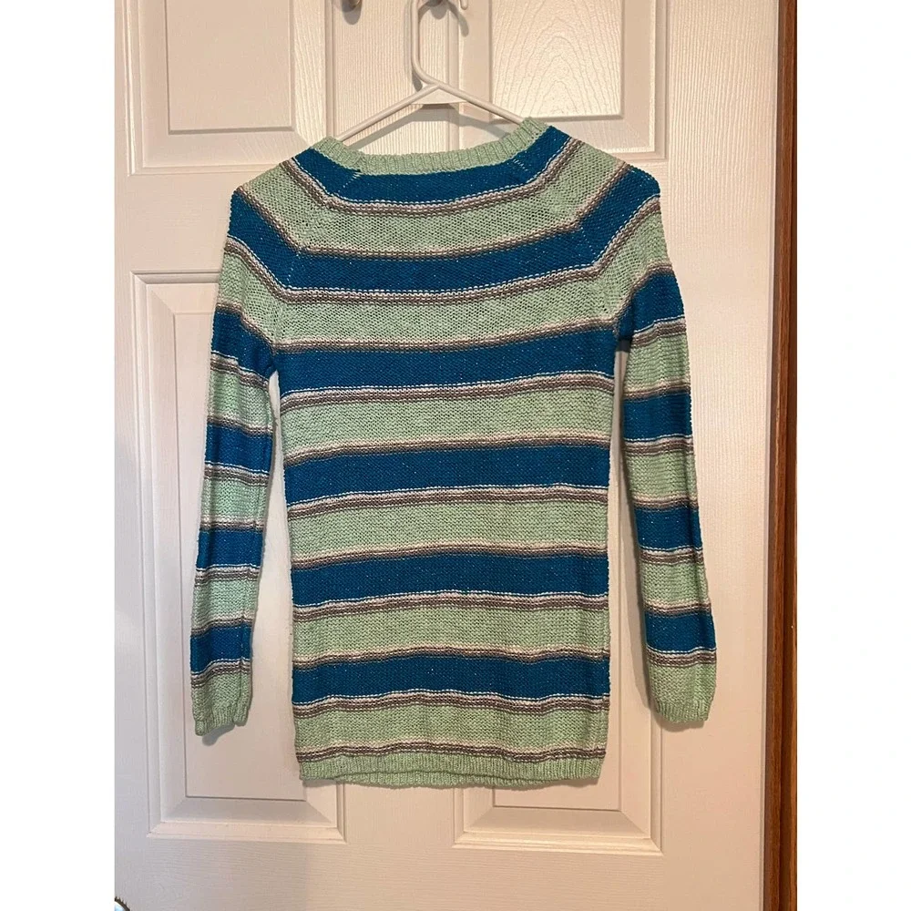 Justice Girl's‎ Green Blue Gray White Sweater Long Sleeve Size 10 24